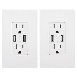Outlet with USB High Speed Charger 4.2A Charging Capability,Duplex Receptacle 15 A, Tamper Resistant Wall Socket USB Outlet,Child Proof Safety,Screwless Wall Plate,White (2 Pack)