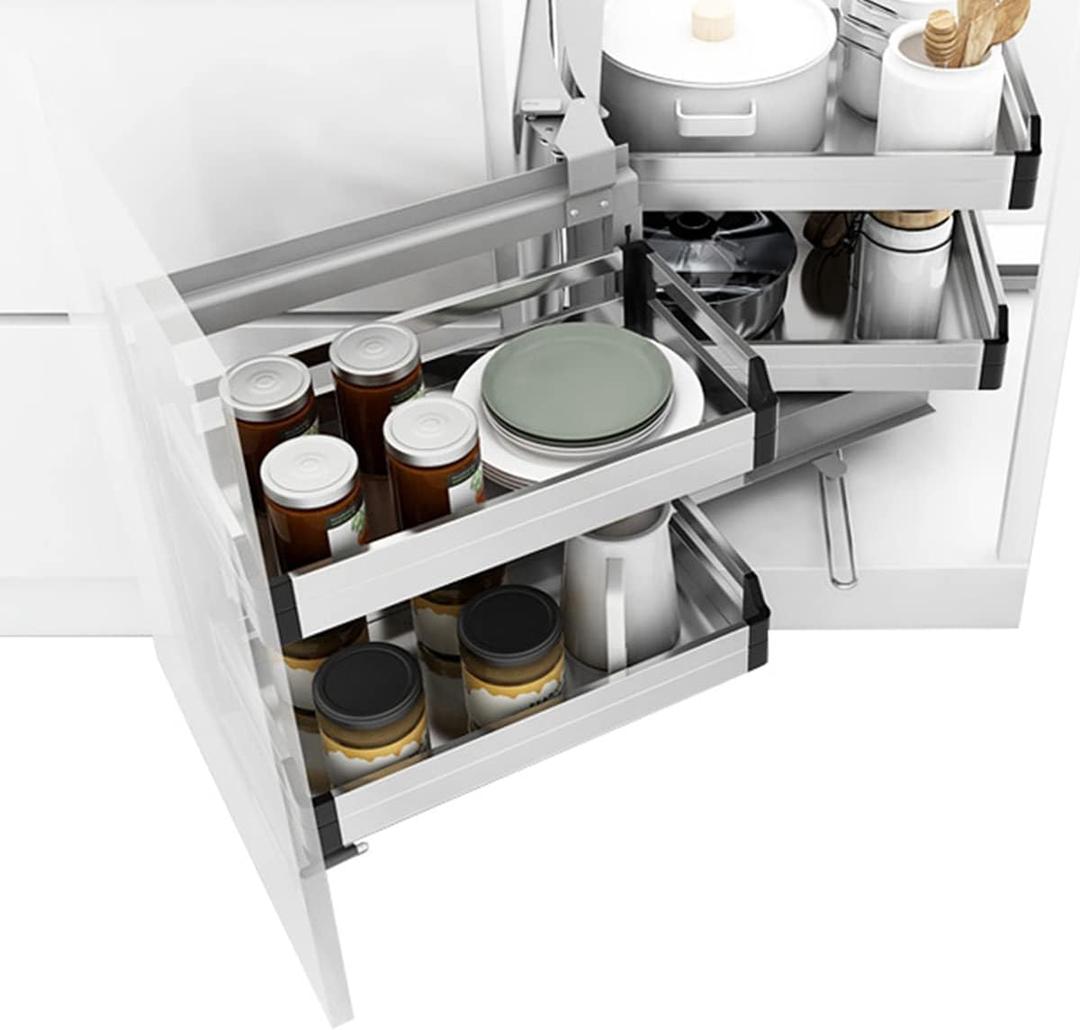 HFWYJF Blind Corner Cabinet Pull Out Organizer 15 Inch Opening,Magic Corner Base Cabinet Pull Out Left,Hidden Corner Cabinet Slide Out Shelves,2 Tier 4 Shelf Chrome Blind Corner Soft Close (Pull out to the left)