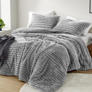 Intelligent Design Twin Comforter Set, Cozy Plush Bedding, Microfiber Reverse, 2 Piece, Lightweight, Super Soft Ribbed Velvet Comforter 1 Sham, All Season Fluffy Bed Set, Avril, Twin/Twin XL Grey