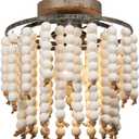 FIRVRE White Natural Wooden Beads Chandelier Light,Boho Ceiling Light,E26 Bulb Wooden Bead Chandelier Light for Bedroom Light Fixture,Entryway, Passway, Dining Room,Living Room