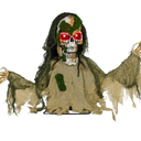 Outsunny Halloween Animated Skeleton with Glowing LED Eyes, Half-Body Scary Halloween Decorations, Battery Operated, Indoor Party Props