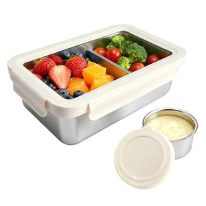 YINGRACE Stainless Steel Lunch Box Container for Adult, 42oz/1250ml Leak Proof Bento Box, Microwave-Safe with Removable Divider, Clear Airtight Lid Lunchbox for Work, Hike, Travel, Silver