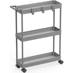 Simple Houseware 3-Tier Slim/Narrow Storage Cart with Handle, 5.5'' Wide x 26.5'' Height Rolling Organizer for Kitchen, Bathroom, Laundry Room - Grey (Gray)