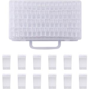 Fashewelry 64 Grids Small Diamond Painting Storage Containers 2x1 Inch Clear Flip Top Seed Bead Organizer Boxes with Label Stickers for Diamond Dots, Pony Beads, Nail Glitters (5x2.7x12cm)