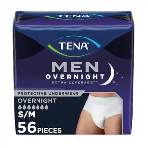 TENA Overnight Extra Coverage Incontinence Underwear for Men, Masculine Style and Discreet Cut Men's Underwear, Small/Medium, 56 ct