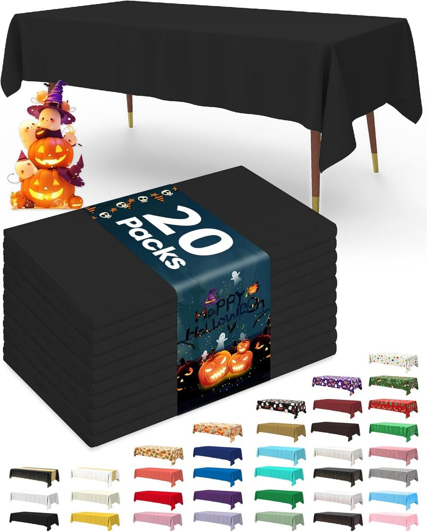 Pureegg Plastic Table Cloth Disposable 20 Pack, 54 x 108 Inch Table Cloths, Graduation Decorations Class of 2025, Graduation Party Tablecloths, Rectangle, Plastic Cover, Leakproof & Sturdy, Black