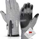 krosa Winter Gloves For Men Women Made with 3M Thinsulate, Waterproof Ski Gloves for Cold Weather with 10 Touchscreen Fingers (Medium, Grey)