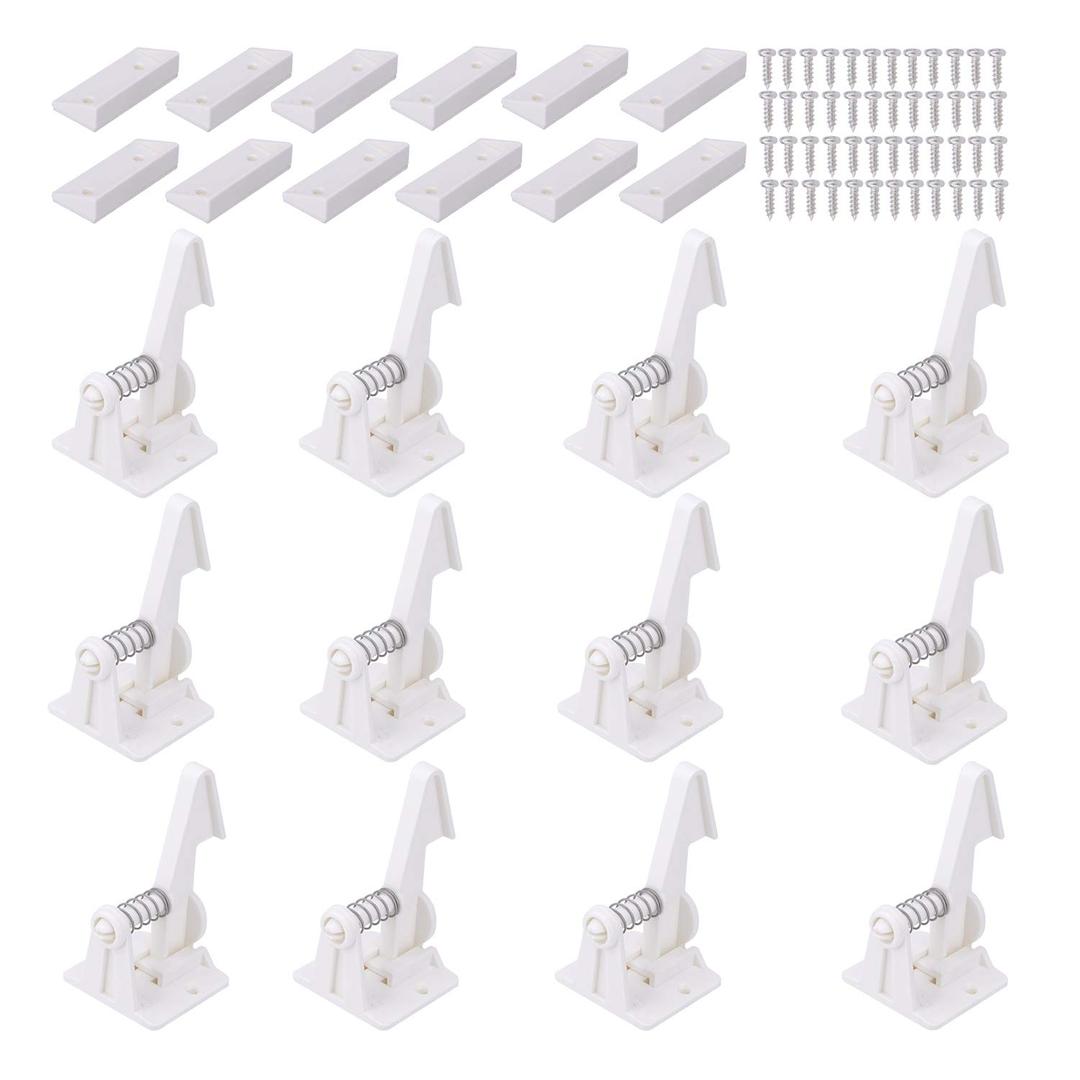 12 Pack Cabinet Locks Child Safety Latches - Vmaisi Baby Proofing Cabinets Drawer Lock with Adhesive Easy Installation - No Drilling or Extra Screws (White) (Standard)