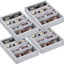Amylove 4 Pcs Gray Sunglass Organizer Trays 4 Grids Velvet Glasses Holder Jewelry Display Organizer Eyeglasses Storage Box Drawer