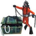 Live-Action Aquarium Ornament Creative Undersea Treasure Chest Diver Air Bubbler Aerating for Fish Tank Decorations Orange Color