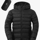 ASPO Men's Packable Puffer Jackets Winter Lightweight Detachable Hood Water-Resistant Down Coats Warm Insulated Hiking Travel, XL