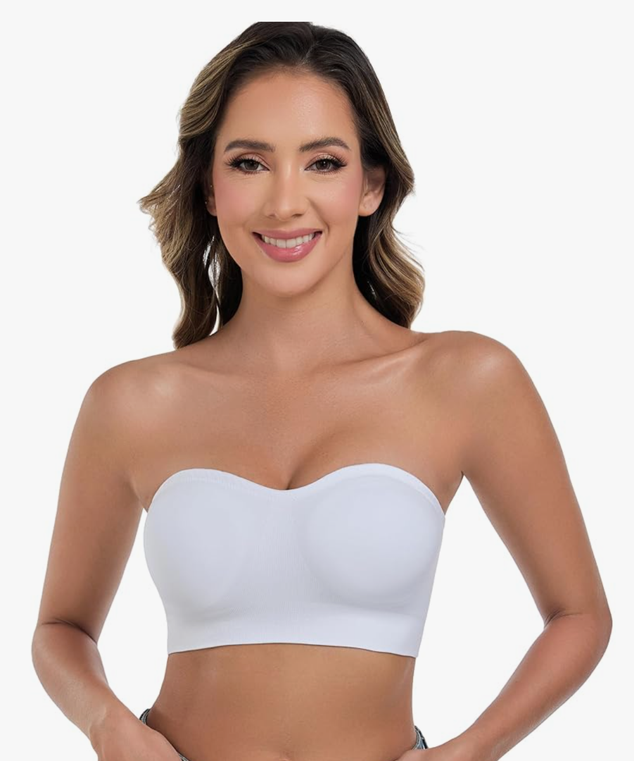 ANGOOL Strapless Bras for Women Wirefree Non-Slip Tube Top Invisible Bralette Seamless Padded Bandeau Bra, Medium