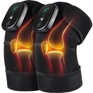 Knee Massager FSA Eligible, Knee Heating Pad for Arthritis, Heated Knee Massager with Heat and Vibration, Heated Knee Wrap Black (2 pcs black)