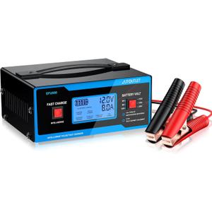 AUTOUTLET Upgraded 8 Volt Battery Charger for Golf Cart Automotive Battery Charger and Maintainer 0-10A with Cable Clamps for 6/8/12/14/16/24V Lead-Acid Batteries (Blue)