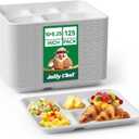 JOLLY CHEF Compostable  Compartment Paper Plates 10*8.25*1  [ ] Small Heavy Duty Divided Disposable White Eco-Friendly Biodegradable Food Tray for School Lunch Thanksgiving Day