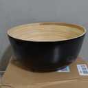 Restaurantware Bamboo Salad Bowl 1 Count 51 Oz Greaseproof Freezable Round Serving Bowl, Hot and Cold Food Friendly Handmade Bamboo Serving Utensils, Black