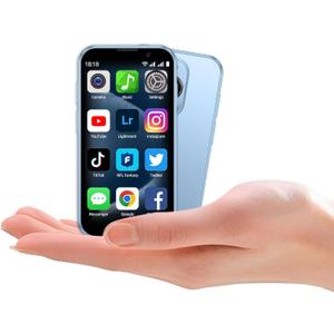 Mini phone Unlocked Mini Smartphone for kids World's Smallest Cell Phone 3.0" HD Touch Screen Quad Core Dual Sim Card Face ID Android Compact Small Mobile Phones for Student Pocket 2GB+16GB (Blue)