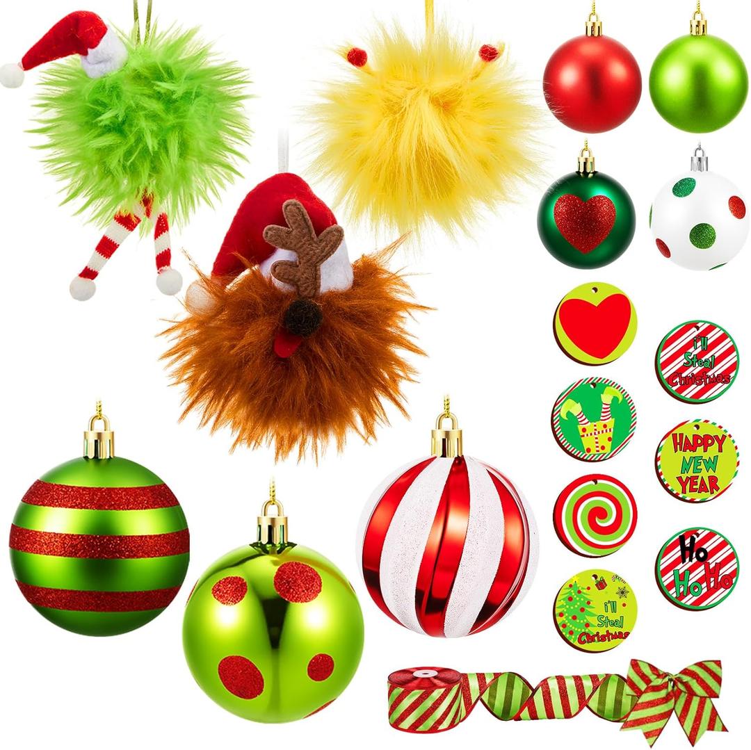 Syhood 25 Pcs 1.57 Inch Whimsical Christmas Tree Ornaments Balls Lime Green Bendable Christmas Tree Decorations Ornaments (Holiday Charm Style)