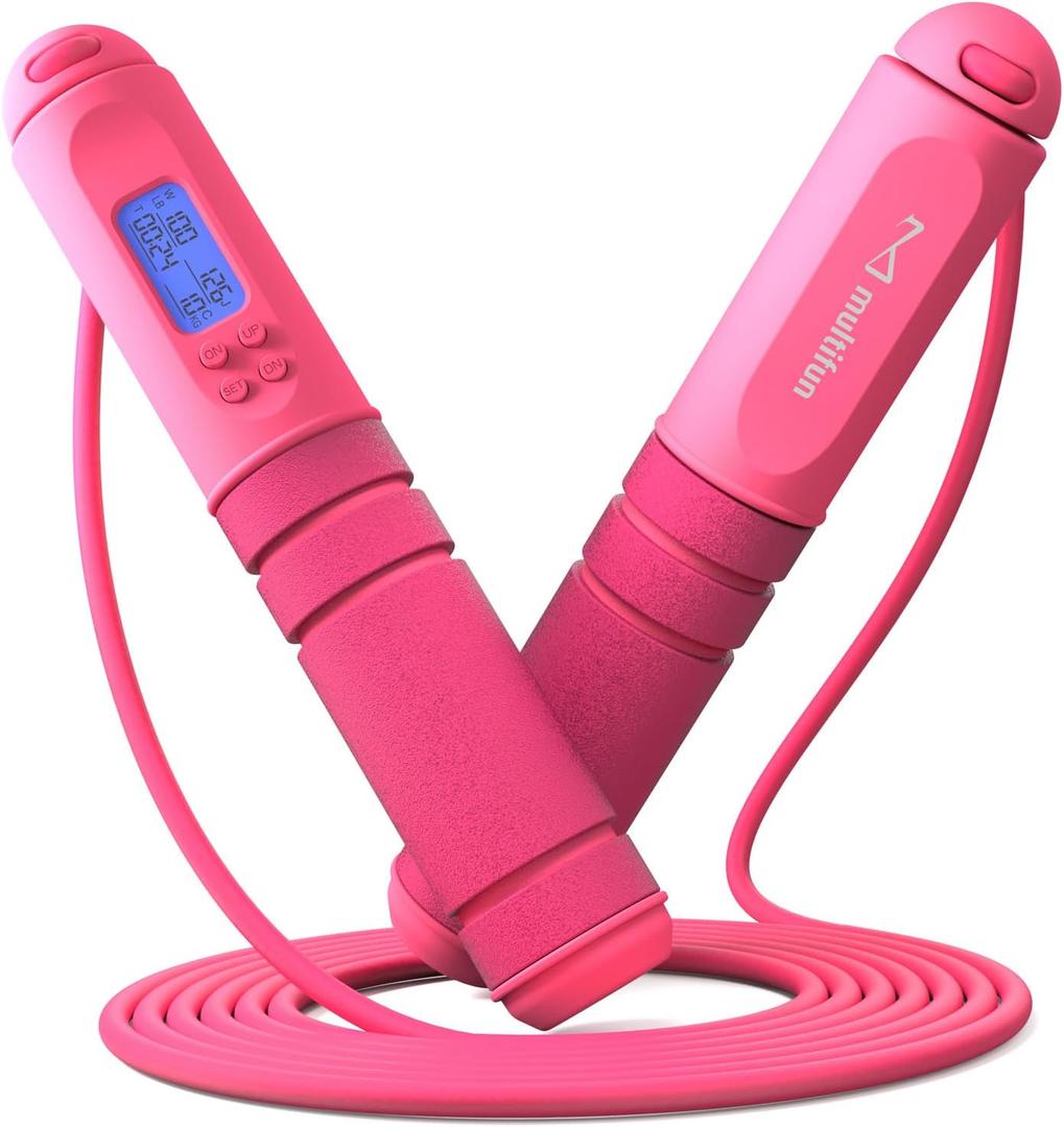 multifun Jump Rope, Adjustable Digital Jump Rope with Calorie Counter, Ball Bearings & Alarm  Ideal for Fitness, CrossFit, Boxing, MMA, Gym  Multifunctional Speed Skipping Rope (Rosepink)