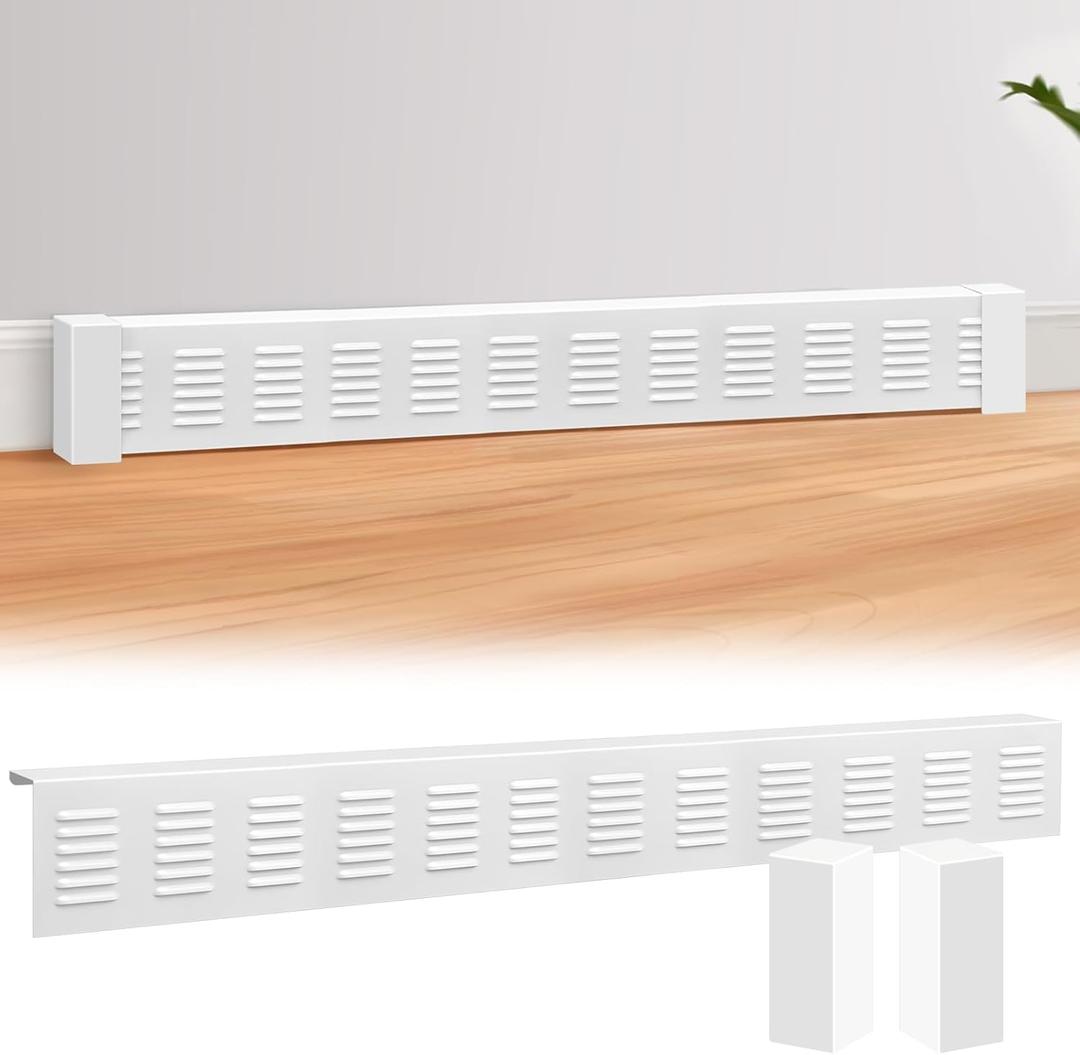 5 Ft Baseboard Heater Cover with Left and Right End Caps White Baseboard Radiator Covers for Bathroom Hydronic System