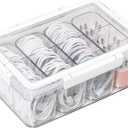 Large Cable Storage Box with Lid, Plastic Power Cords Organizer for Desk Drawer, Clear Home Office Container for Cell Phone Charger, Art Crafts and Stationery