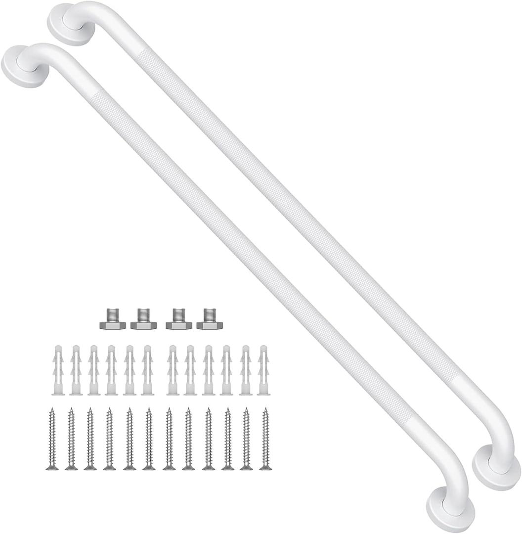2 Pack 36 Inch White Shower Grab Bars w/Anti-Slip knurled Grip, iMomwee Stainless Steel Wall Mount Bathroom Safety Balance Handrail, Handicap Elderly Senior Assist Textured Grab Bar Handle