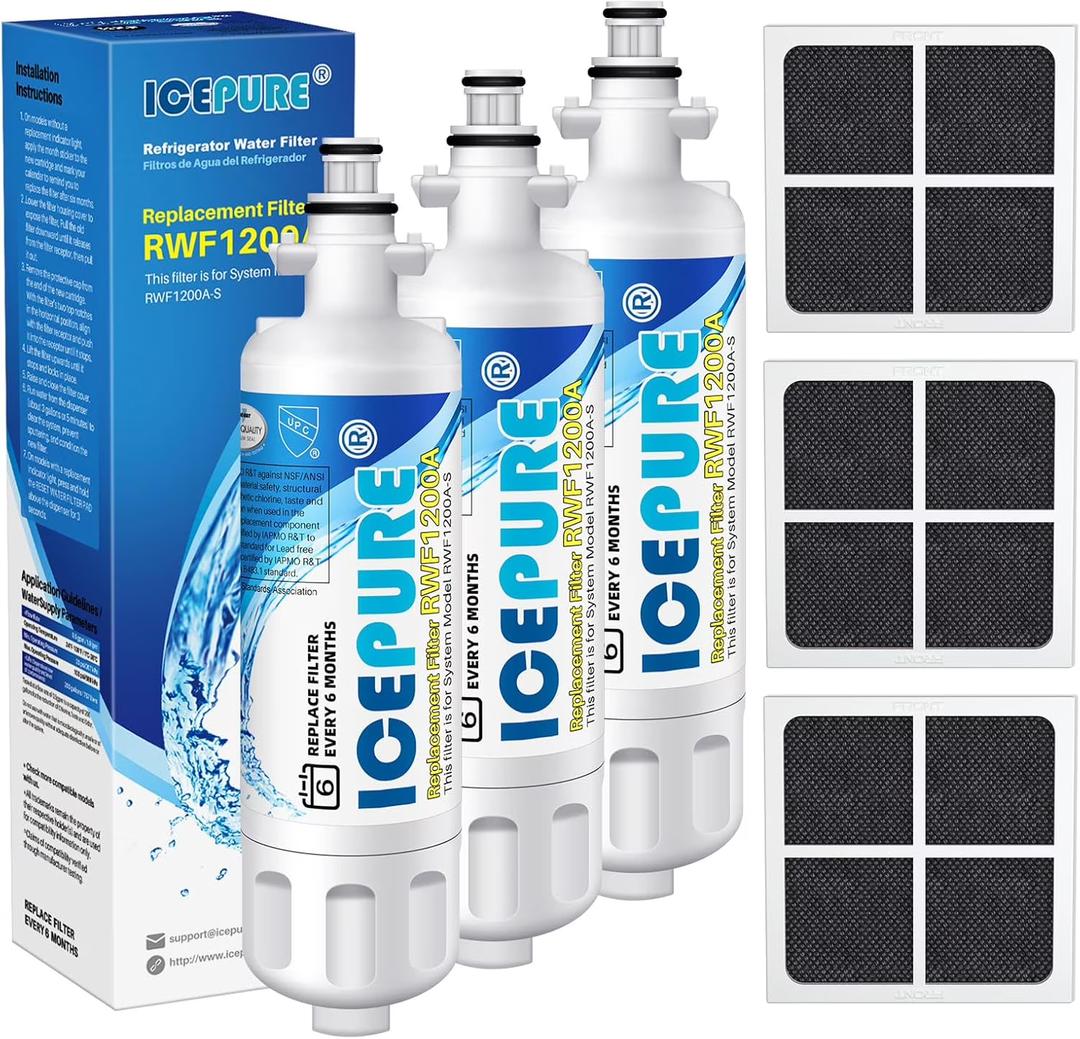 ICEPURE RWF1200A Replacement for LG LT700P, ADQ36006101, Kenmore Elite 9690, ADQ36006102, 46-9690 469690, ADQ36006101-S, LFXS30766S, WSL-3, FML-3, Refrigerator Water and LT120F Fresh Air Filte, 3 