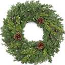 24 Inch Real Touch Lush Christmas Wreaths for Front Door with White Berries/Pine Cone Outdoor Christmas Decorations Winter Wreath Cypress Wreath for Windows Indoor Outside Xmas Home Decor Holiday 