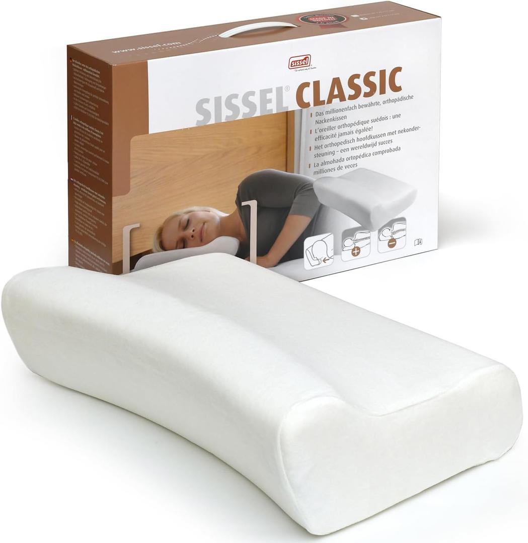 SISSEL Classic Neck Pillow Size M | Unique Incline for Disc & Vertebrae Relief | Includes Washable Velour Cover | Dimensions: Approx. 47 x 33 x 11 cm, Medium