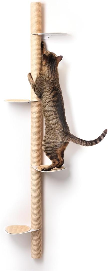 68" Tall Wall-Mounted Cat Tree  Modern Space-Saving Cat Shelf with Sisal Scratching Post & Steel Climbing Steps  Stylish Cat Wall Furniture for Small Spaces