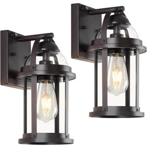 OKELI Dusk to Dawn Outdoor Wall Lights, Waterproof Lighting Fixtures Rustic Farmhouse Wall Lanterns with Clear Glass Shades Anti-Rust Outside Lights for Garage Patio Porch(Brown, 2 Pack)