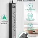 2 Pack Surge Protector Power Strip with 6 Outlets 4 USB Ports 5-Foot Long Heavy-Duty Braided Extension Cords Flat Plug 900 Joules 15A Circuit Breaker Wall Mount for Home Office ETL Listed