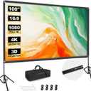 Projector Screen with Stand, 100 inch Portable Projector Screen Stand with Elastic Rope Bar, Outdoor Indoor 16:9 4K HD Wrinkle-Free Front Rear Projection Screen with Carry Bag for Home Theater Party