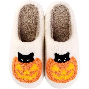 Slippers for Women Men Warm Fuzzy Cozy Slippers Anti-Slip House Indoor Outdoor Shoes (White)