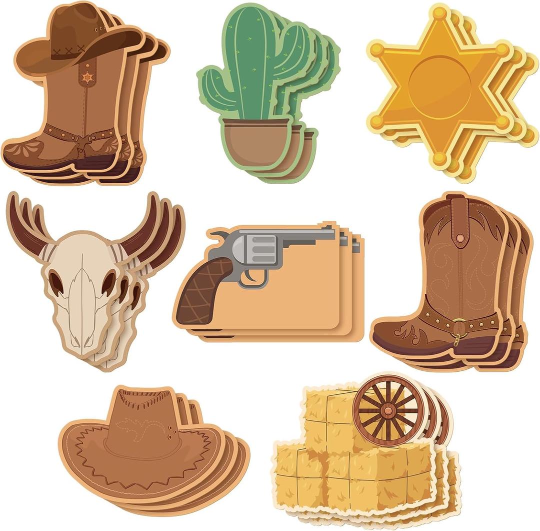 Eaasty 24 Pcs 720 Sheets Western Sticky Notes 8 Shaped Memo Pads for Teacher Student Supplies Cute Office Desk Western Party Favors Supplies Refrigerator Decor