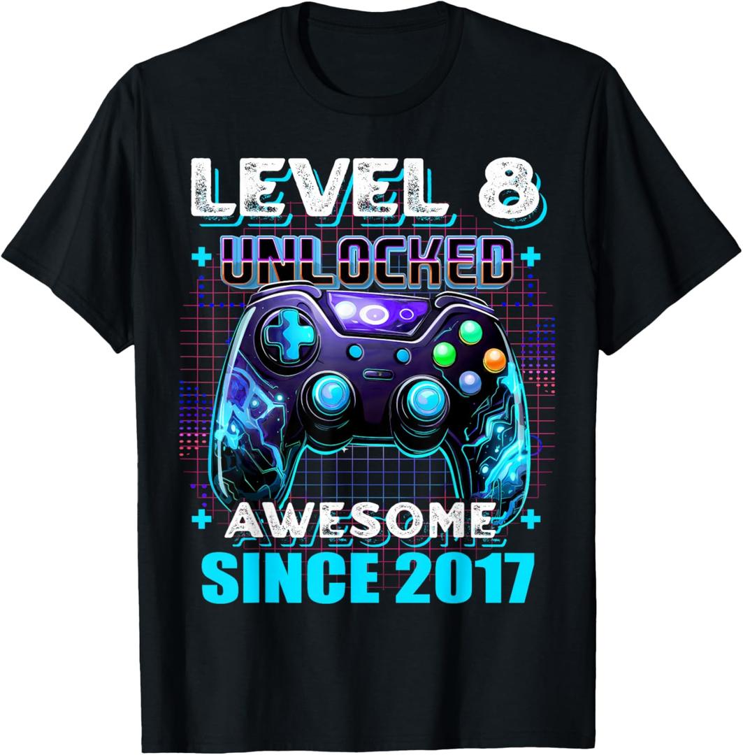8th Birthday Boy Level 8 Gamer 8 Year Video Game Party T-Shirt, M