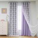 MYSKY HOME Lilac Curtains for Living Room 84 Inches Long Pom Pom White Sheer Curtains for Girls Room Nursery Curtains Double Layer for Toddler Bedroom Grommet Room Darkening Window Panels 52 x 84 in