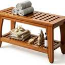 30" Premium Solid Teak Shower Bench with Storage Shelf - 450 lbs Capacity