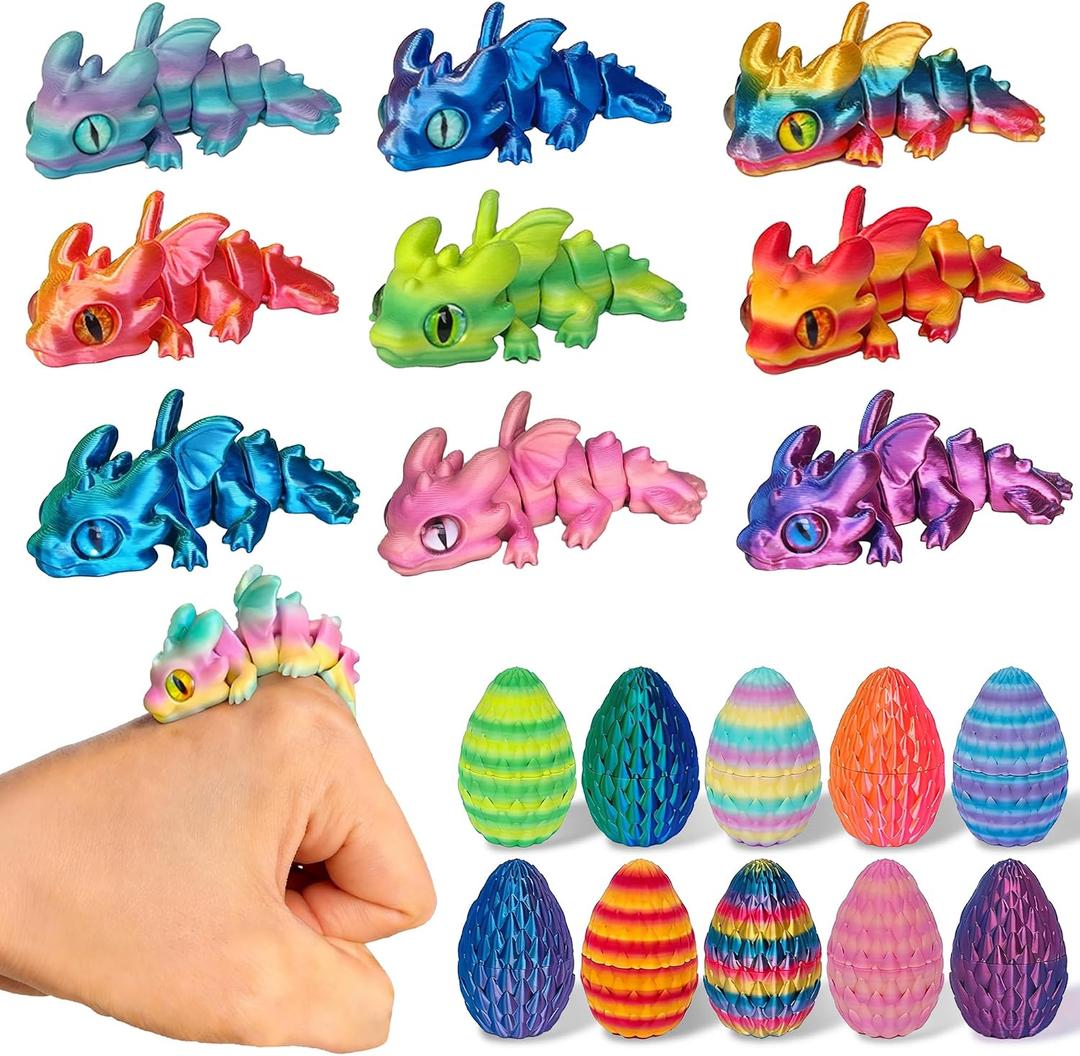 10 Pack 3D Printed Dragon with Eggs - 3D Printed Animals fidget Toys for Kids, Easter Basket Stuffers Gifts for Boys & Girls