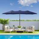 Large Patio Umbrella with Base Included,15ft Double Sided Outdoor Rectangular Patio Umbrella with Crank Handle, for Lawn Garden, Blue