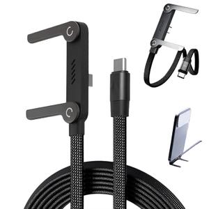 240W Braided Fast Charging Cable 5 FT,with Built-in Phone Stand,Sideways Phone Charger,USB C to USB C Cable,90-Degree Foldable USB-C Cable,for Smartphones Tablets
