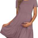 Women's Maternity Summer Short Sleeve Dresses Ruffle Tiered Swing Loose Fit Pregnancy Dress, M, Russet Red