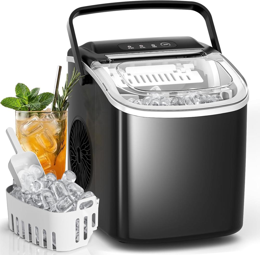 Antarctic Star Ice Makers Countertop with Handle, 9 Bullet Ice Cubes in 6 Mins, 26lbs/Day, Portable Ice Machine with Auto-Cleaning, Basket and Scoop for Home, Kitchen, Office, Party
