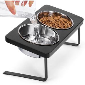 Elevated Cat Bowls, 15 Tilted Raised Cat Food Bowls Anti Vomiting Raised Dishes for Food and Water, Stainless Steel Material for Cats and Puppy (Black color)