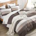 Litanika Comforter Set Queen Size Chocolate - 3 Pieces Lightweight Colorblock Stripe Fluffy Bedding Comforter Sets, All Season Bed Set