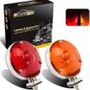 Partsam 2Pcs 4 Inch Round Double Face Star Led Pedestal Lights Mount Stop Tail Brake Turn Signal Lights Trucks Semi Trailers Tractors Fender Mount Lights Lamps DOT Compliant (Amber Red)