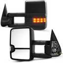 Towing Mirrors Compatible with 2003-2007 Chevy Silverado GMC Sierra 1500/2500 HD/3500, Power Heated Rear View Mirrors with Smoked Turn Signals, Driver and Passenger Side Mirrors Pair Black