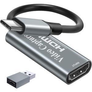 Papeaso Video Capture Card, Video Recording Card Wonderful 4K HDMI to 1080P USB C for Gaming Streaming TV Recorder, for Windows Mac OS System with USB C Adapter to Adjust PS4, Switch, Xbox1 (Grey)