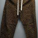 GRAPENT Barrel Jeans Women High Waisted Women Jeans High Waisted Brown Drawstring Pants Barrel Pants Baggy Leg Brown Cheetah Size Medium US 8 to 10, M