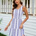 AUSELILY Womens Summer Dress Casual Sleeveless Crewneck T Shirt Sundress Flowy Tiered Swing Mini Dresses (Blue, L)